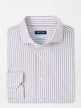 Peter Millar White and Light Gray Stripe Dress Shirt NWOT